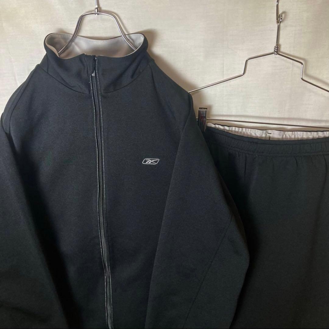 Reebokリーボック シンプルブラックジャージセットアップ上下セットXLサイズ