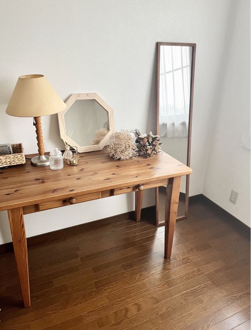 【日本製】全身鏡　立て掛け壁掛けミラー　アンティーク調