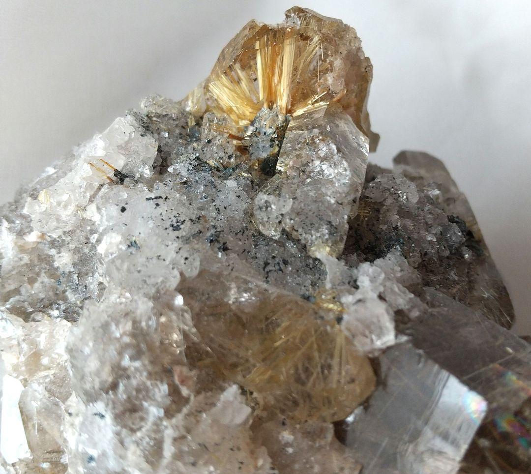 ブラジル産 虹入り 太陽ルチル スモーキークォーツ 美クラスター