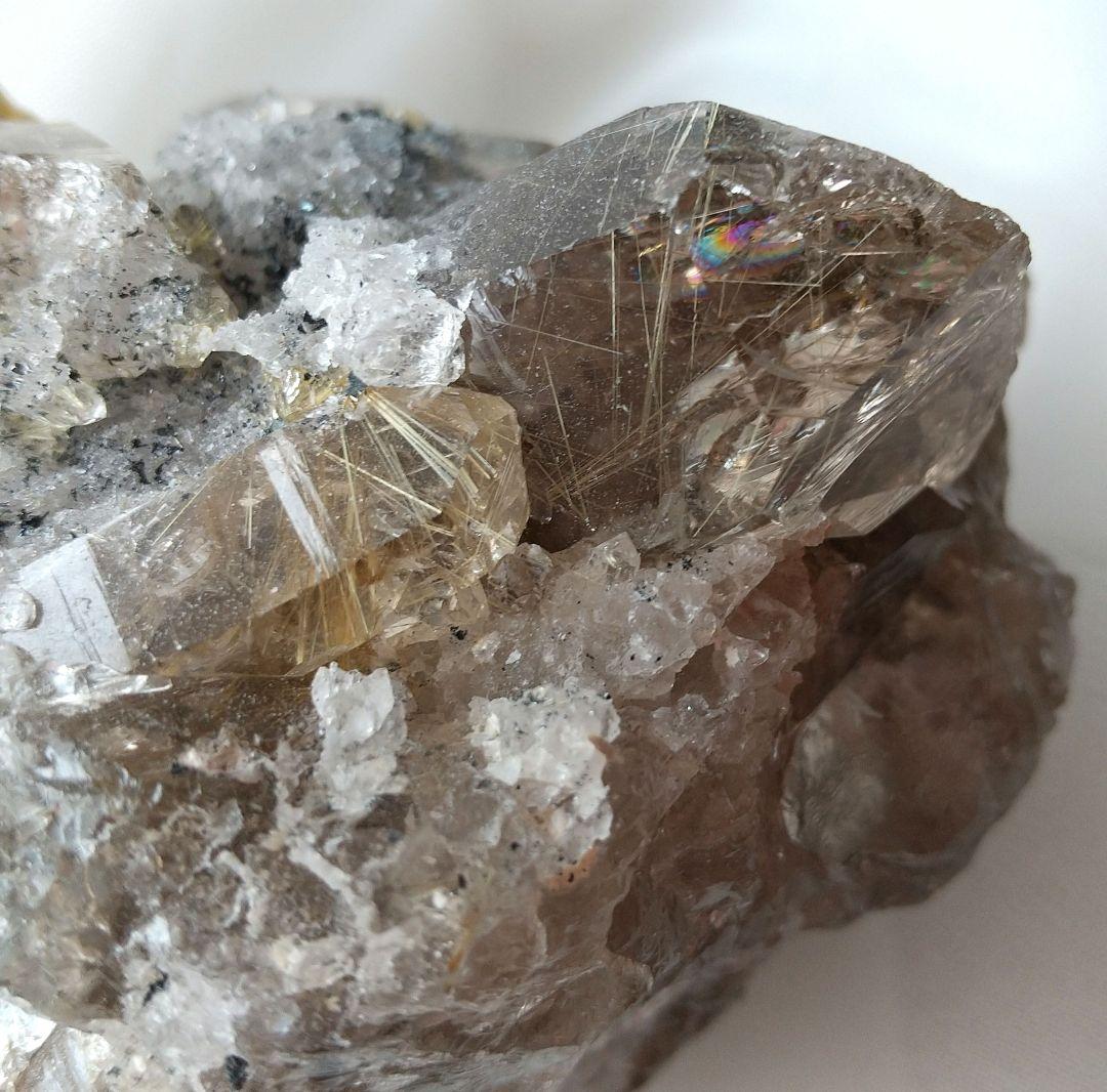 ブラジル産 虹入り 太陽ルチル スモーキークォーツ 美クラスター