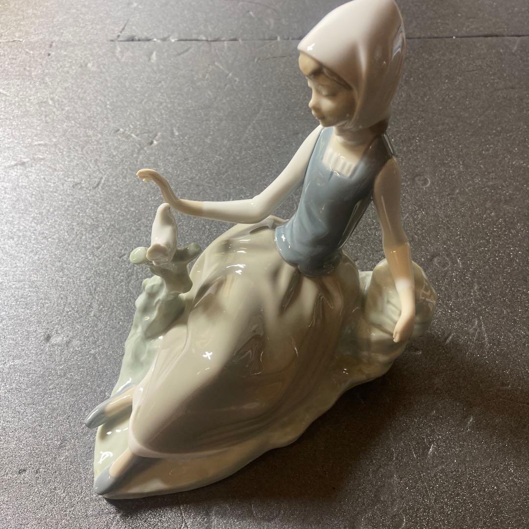 廃版美品　Lladro リヤドロ　羊飼いの少女と鳩