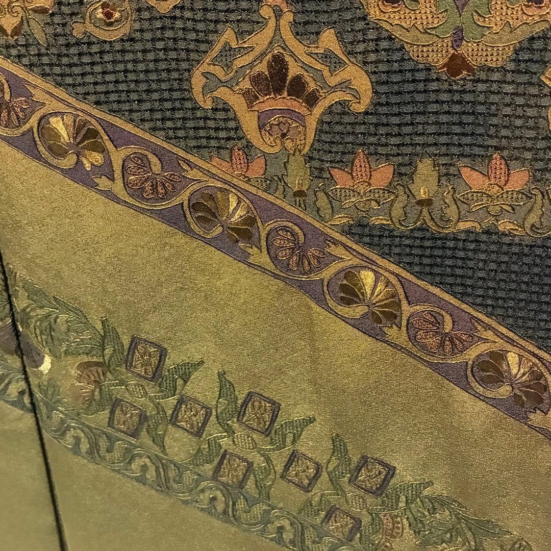 D52 訪問着 汕頭・蘇州刺繍 総刺繍 華文 唐草 正絹 着物 袷 未使用極美品