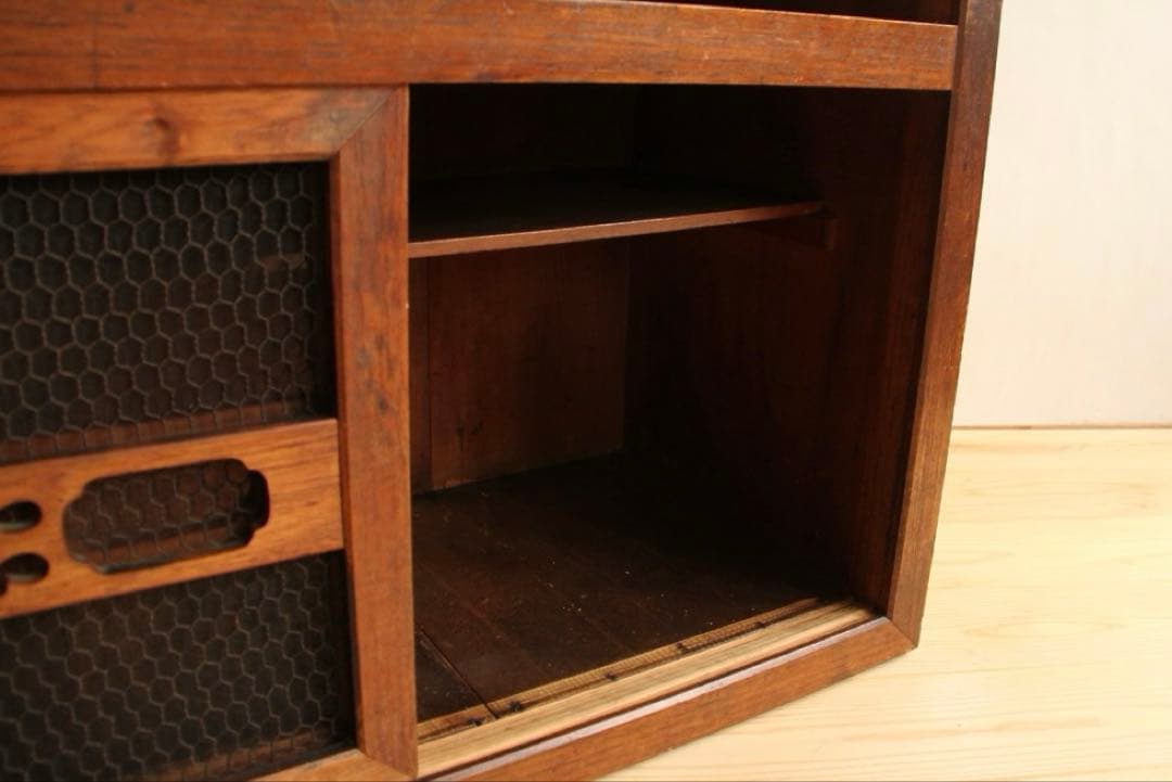 収納棚　食器棚　木製　横幅約88㎝　古家具　和モダン　小箪笥　引き出し付き