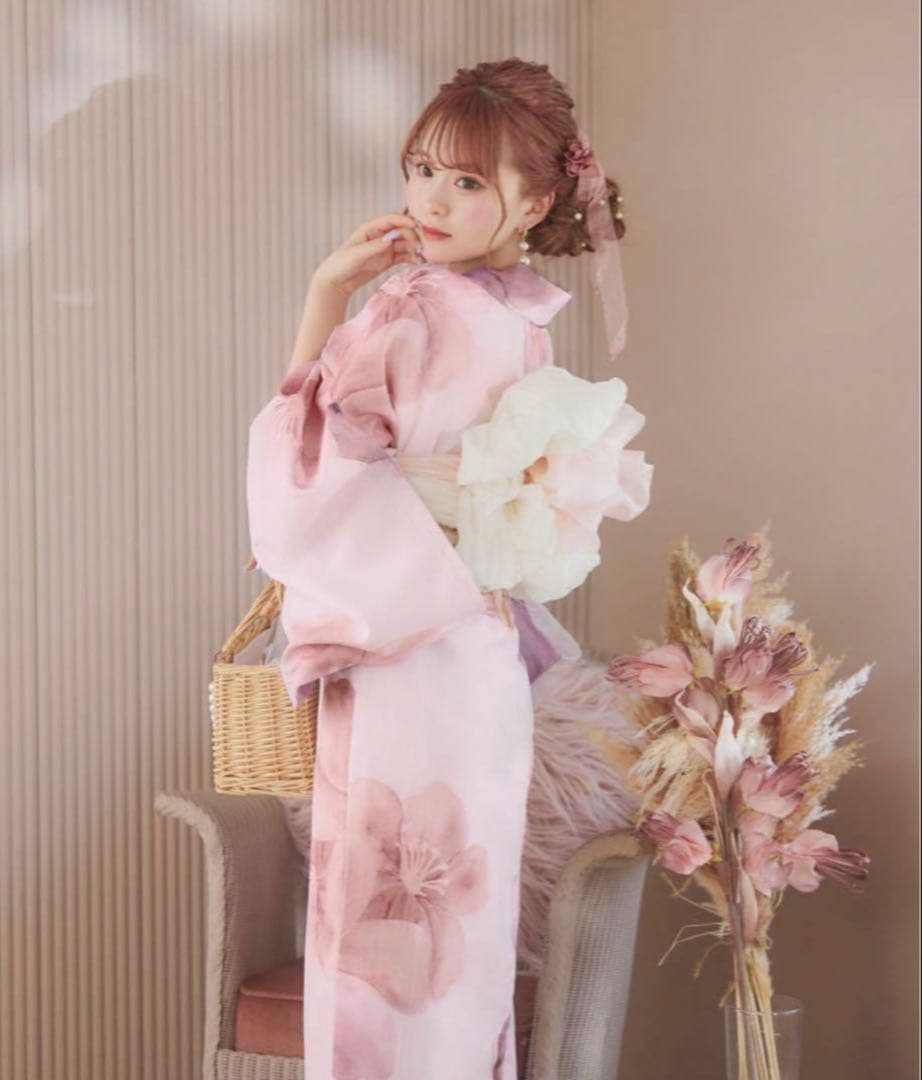 sugar ピンク花柄浴衣・帯・下駄3点セット