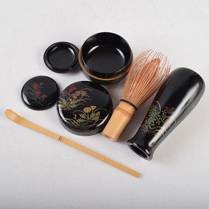 茶道具　井筒寛斉造　草花蒔絵　茶箱　茶碗　棗など　九点一式　共箱　U　R9039