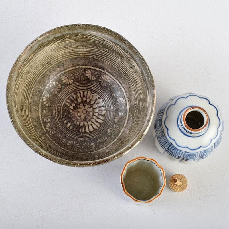 茶道具　井筒寛斉造　草花蒔絵　茶箱　茶碗　棗など　九点一式　共箱　U　R9039