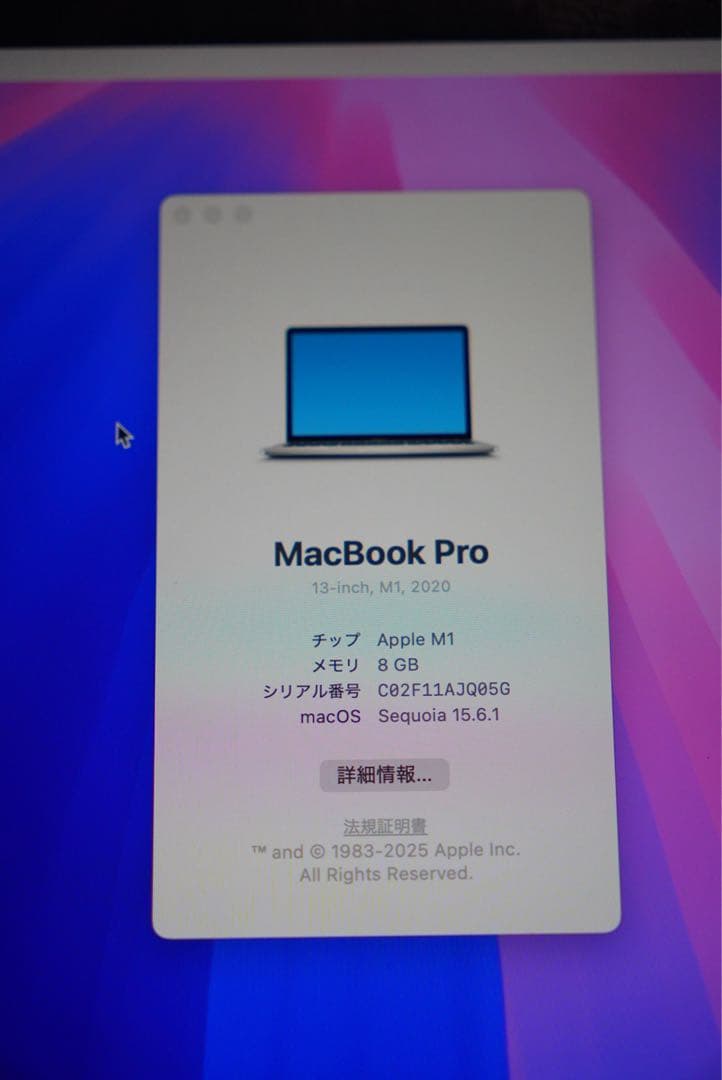 MacBook本体 MacBook Pro M1 2020 8GB 256GB