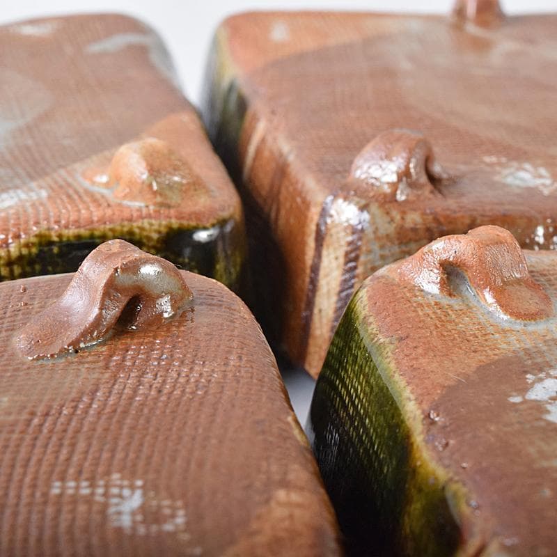 和食器　瀬戸織部　鳴海織部　加藤作助作　角向付　五客　共箱　V　R8733B