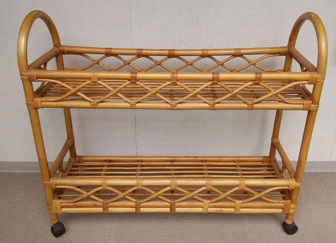 ラタン 籐 フリーラック フラワースタンド ロング マガジンラック 昭和レトロ