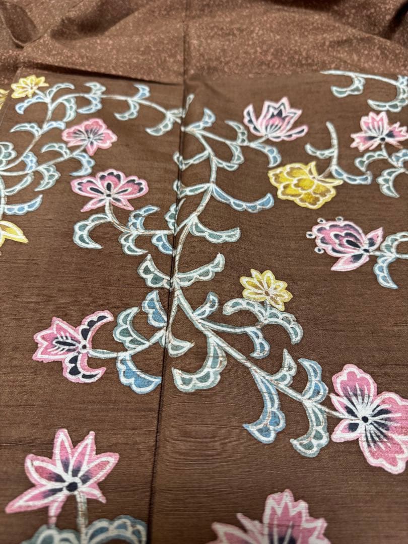 【銘品新品】京都老舗銘店「京ごふく細尾」 「木版染め」小千谷紬 玉糸 トール寸