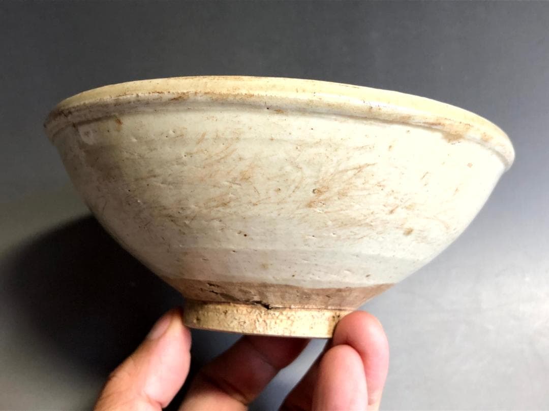 茶碗■白釉古陶粉引茶碗 江戸期抹茶碗 広口 古玩 唐物 古美術 時代物 骨董品■