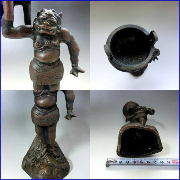 置物■古銅器 香炉 鬼立像 トロール 銅製 時代物 骨董品 オブジェ 古美術■