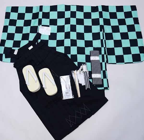 七五三 五歳 男児 羽織 袴フルセット 日本製 黒×緑 市松模様 NO37097