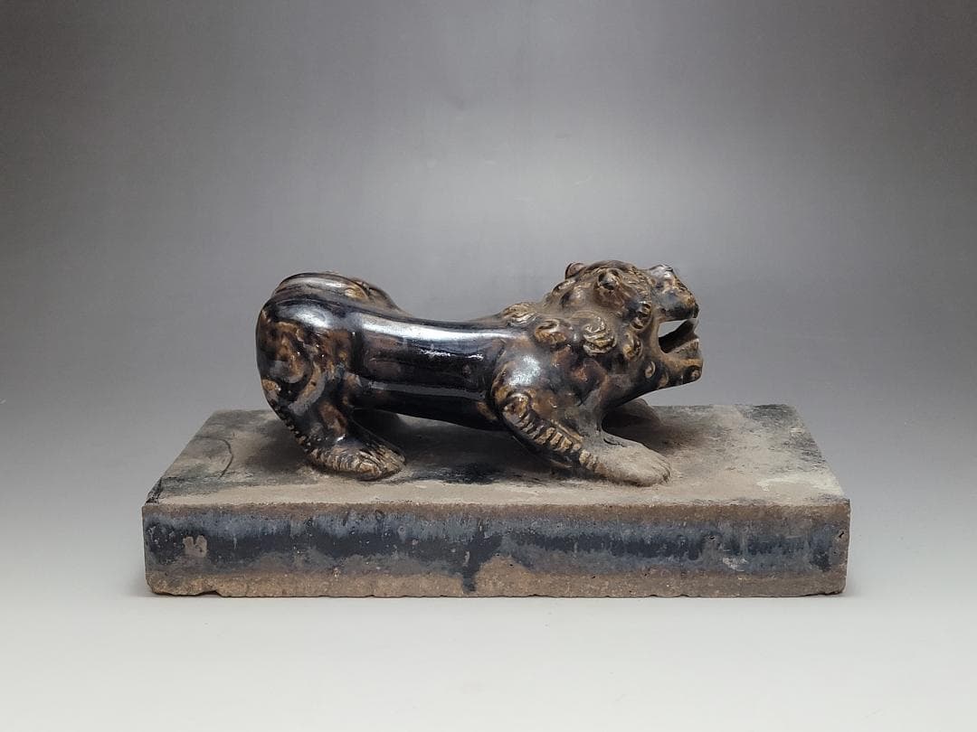 黑釉 神獣型 文鎮 元明時代 幅約23.1cm