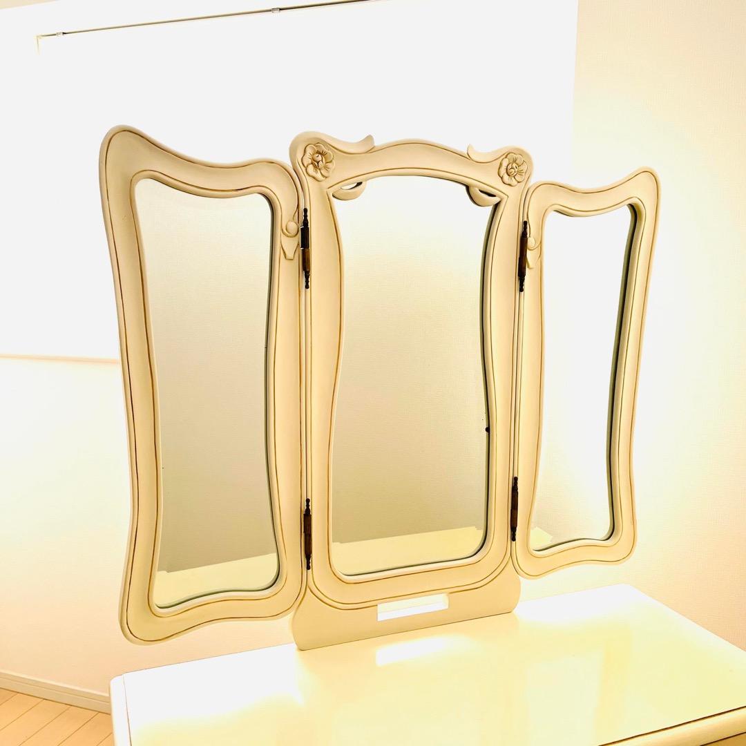 ドレッサー　椅子セット　アンティーク調　三面鏡　ヨーロピアン　猫脚家具　ホワイト