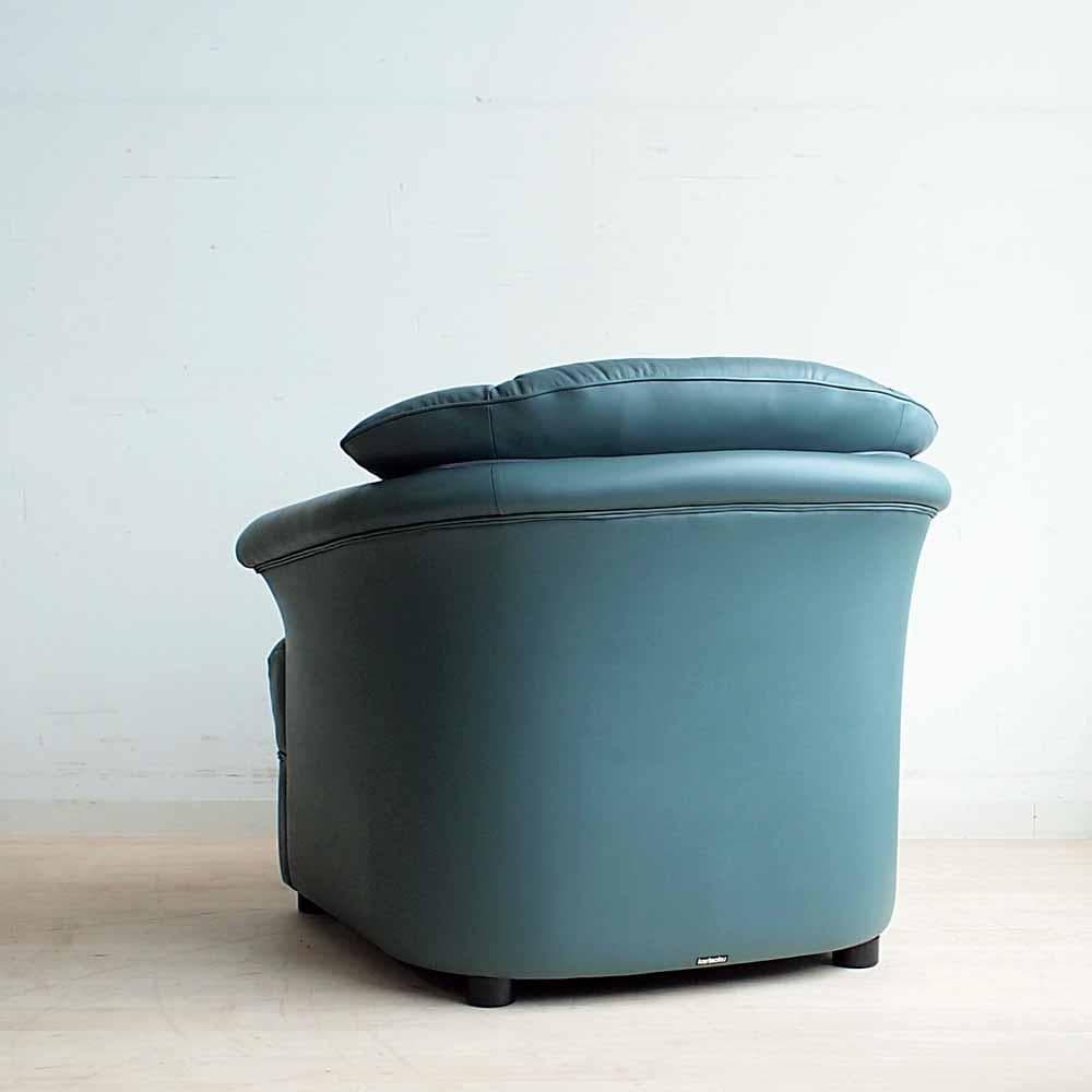 90's カリモク 本革 1人掛けソファ B 応接 ZR24324