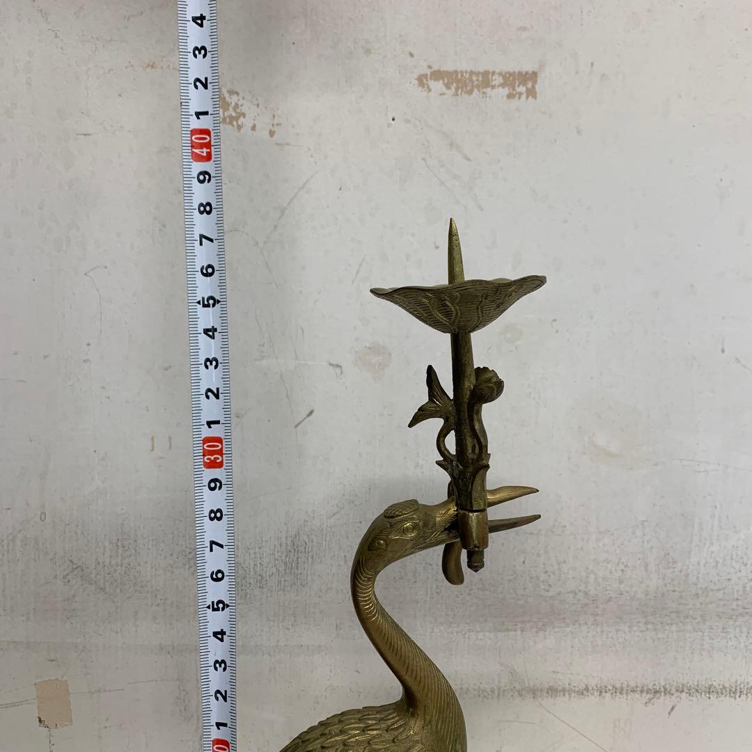 燭台　真鍮製　大型高さ約３８cm 金属製 鶴と亀 キャンドルホルダー