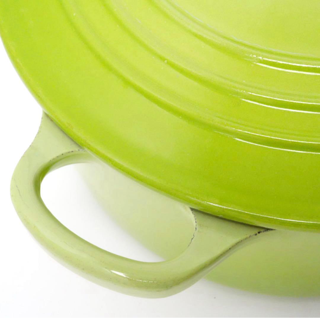 【美品】LE CREUSET　ココット ロンド フルーツグリーン 22cm