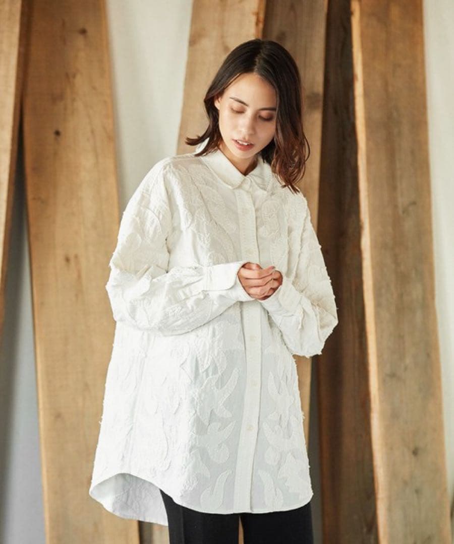 美品♪サラマリカ　コットンリネンパッチビッグシャツ　刺繍　オーバーサイズ　綿麻