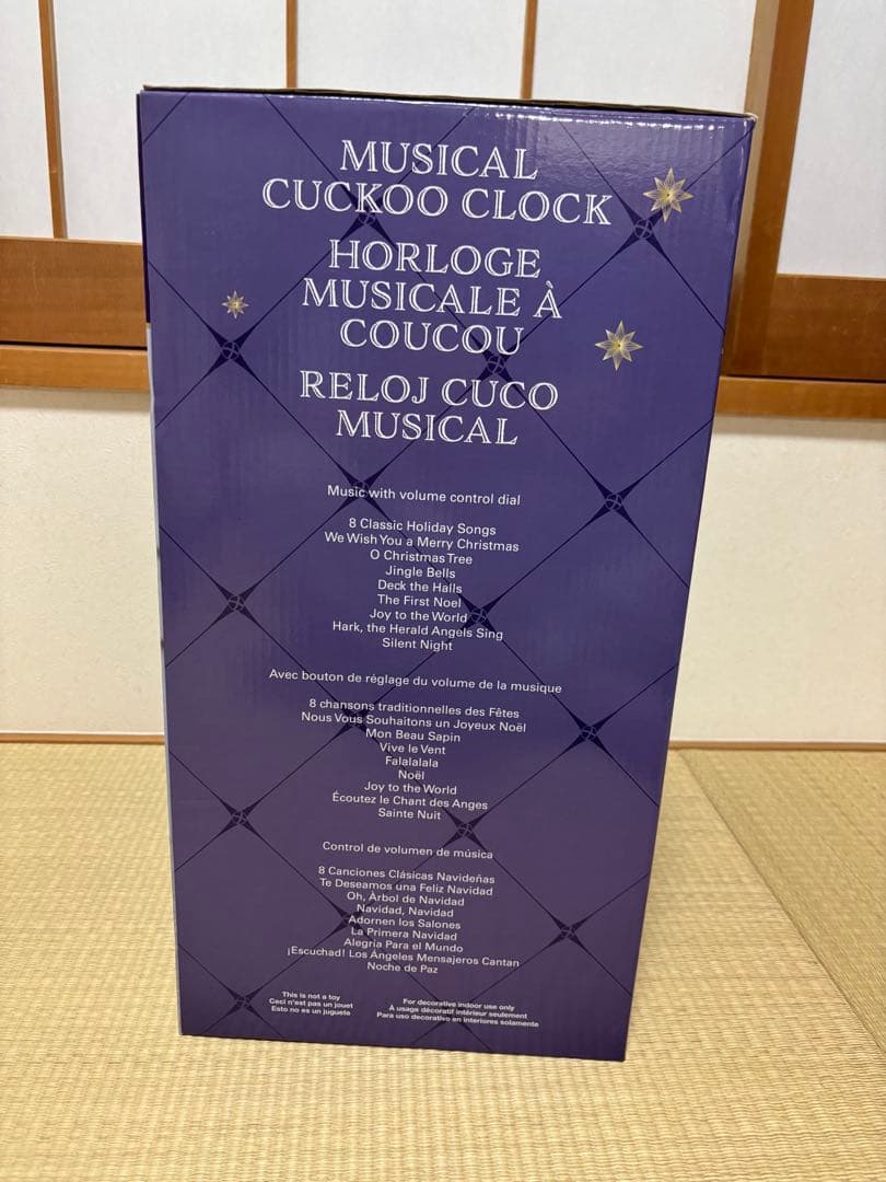 クリスマス装飾カッコウ時計、クリスマスビレッジシーン、LEDライト、音楽、