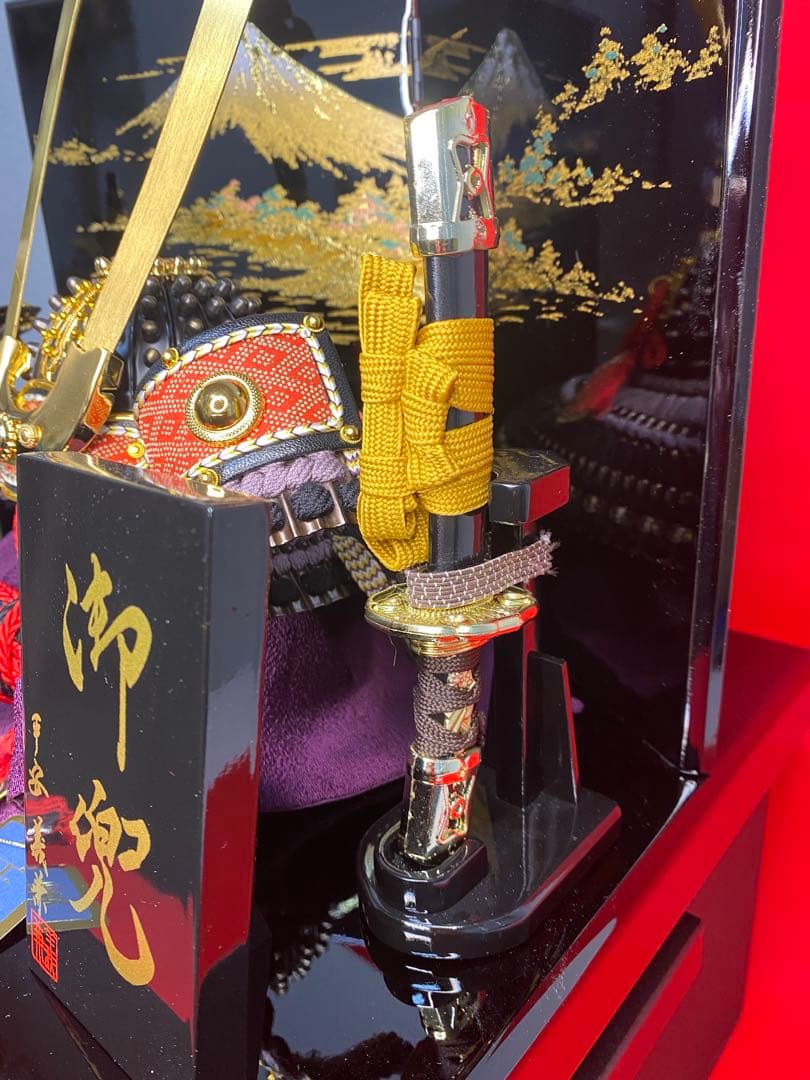 五月人形　兜飾り　会津塗り収納セット　正絹糸　平安義兼