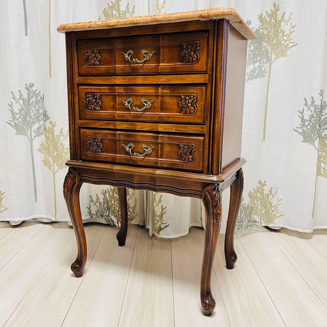 クラウディオ 猫脚 3段チェスト アンティーク イタリア製 大理石 天板