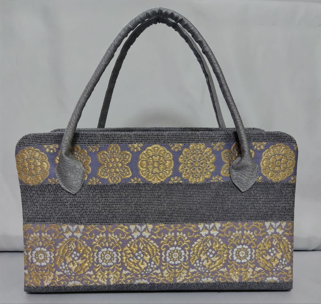 青灰　帯地　利休バッグ 　和装バッグ