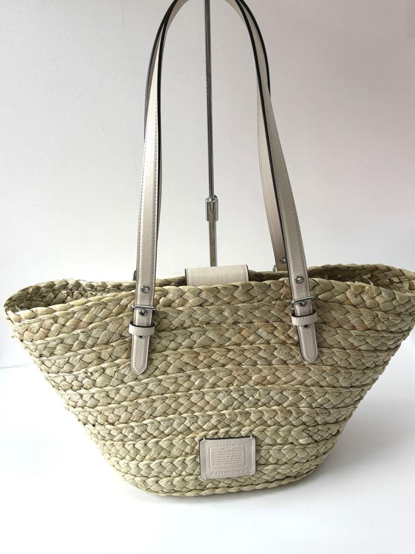 COACH コーチ レザー×ストロー カゴバッグ トート 大容量