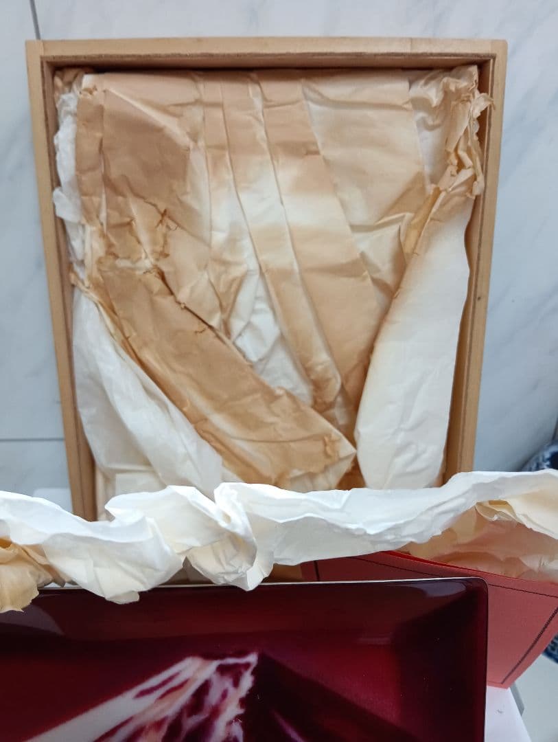 赤富士七宝焼金属製皿昭和後期松坂屋貴金属売場購入横幅２３、４Ｘ縦１７、６センチ品