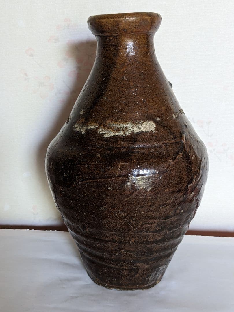 ♦種子島焼 古陶磁 江戸時代 算盤形瓶 花瓶 琉球陶芸 珍物レア物 古美術骨董品