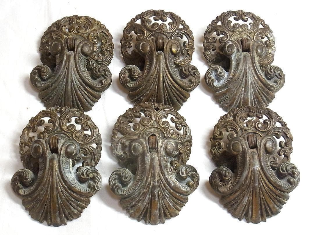 イギリス アンティーク家具用 引き手 6個 ヴィクトリアン様式 装飾金具 パーツ