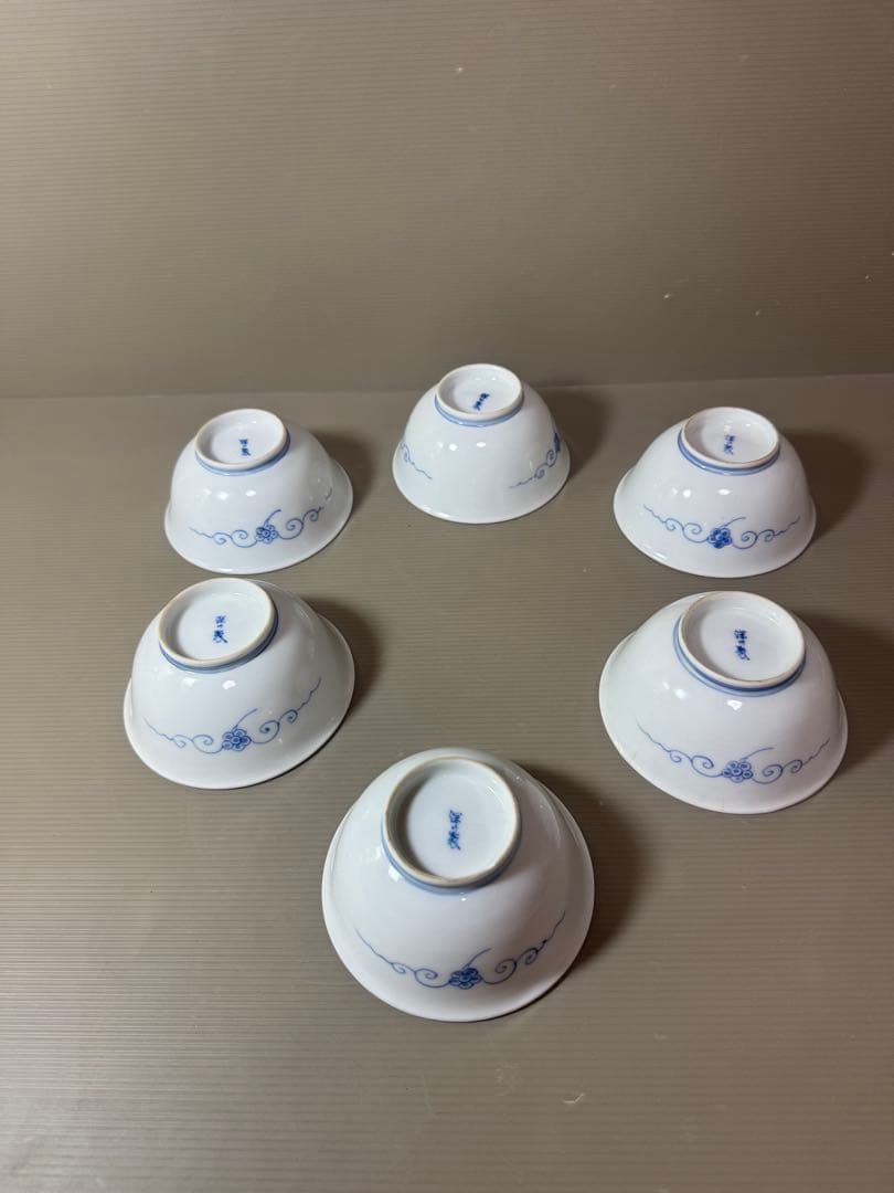 2891 深川製磁　染付唐草蓮花紋　小鉢　6客　時代物