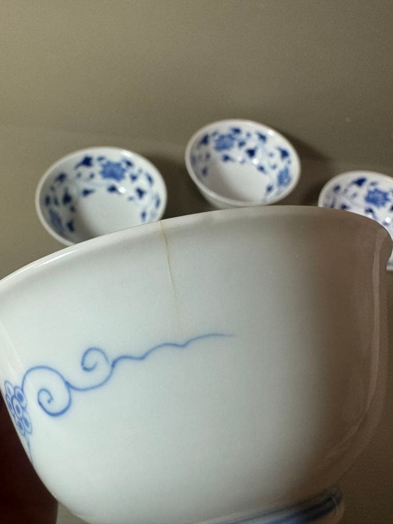 2891 深川製磁　染付唐草蓮花紋　小鉢　6客　時代物