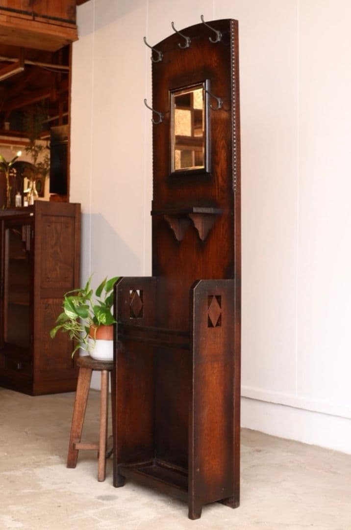 大正ロマン 洋館で使われていたアンティークコートスタンド 希少なコンパクトサイズ