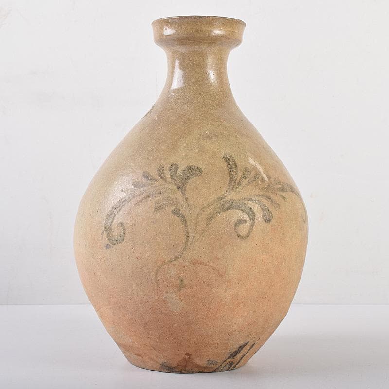 朝鮮美術　李朝　高麗青磁　鉄絵　草文　碗口瓶　時代箱付　M　R7852B