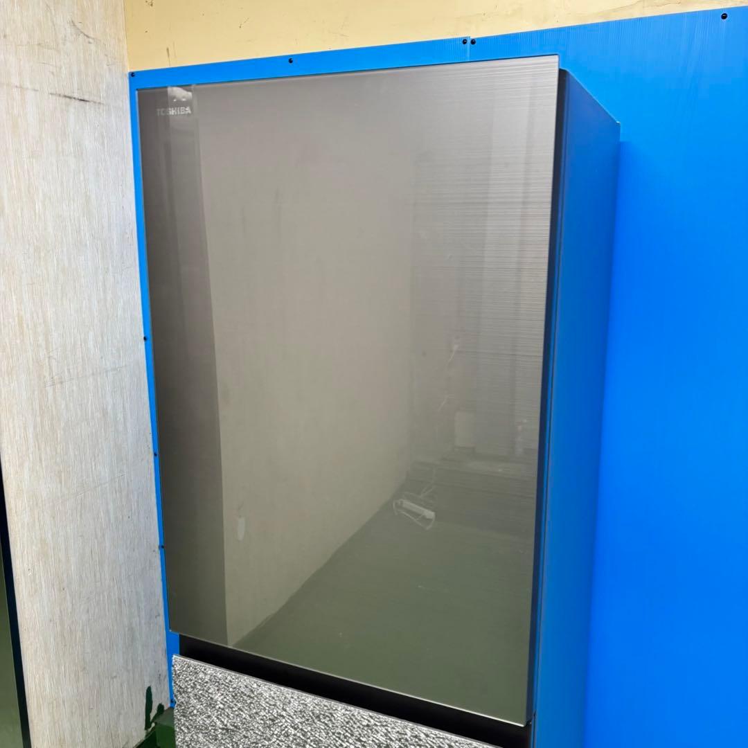 540東芝 24年製 大型冷蔵庫 ガラス割れあり 完動品　300L強　自動製氷