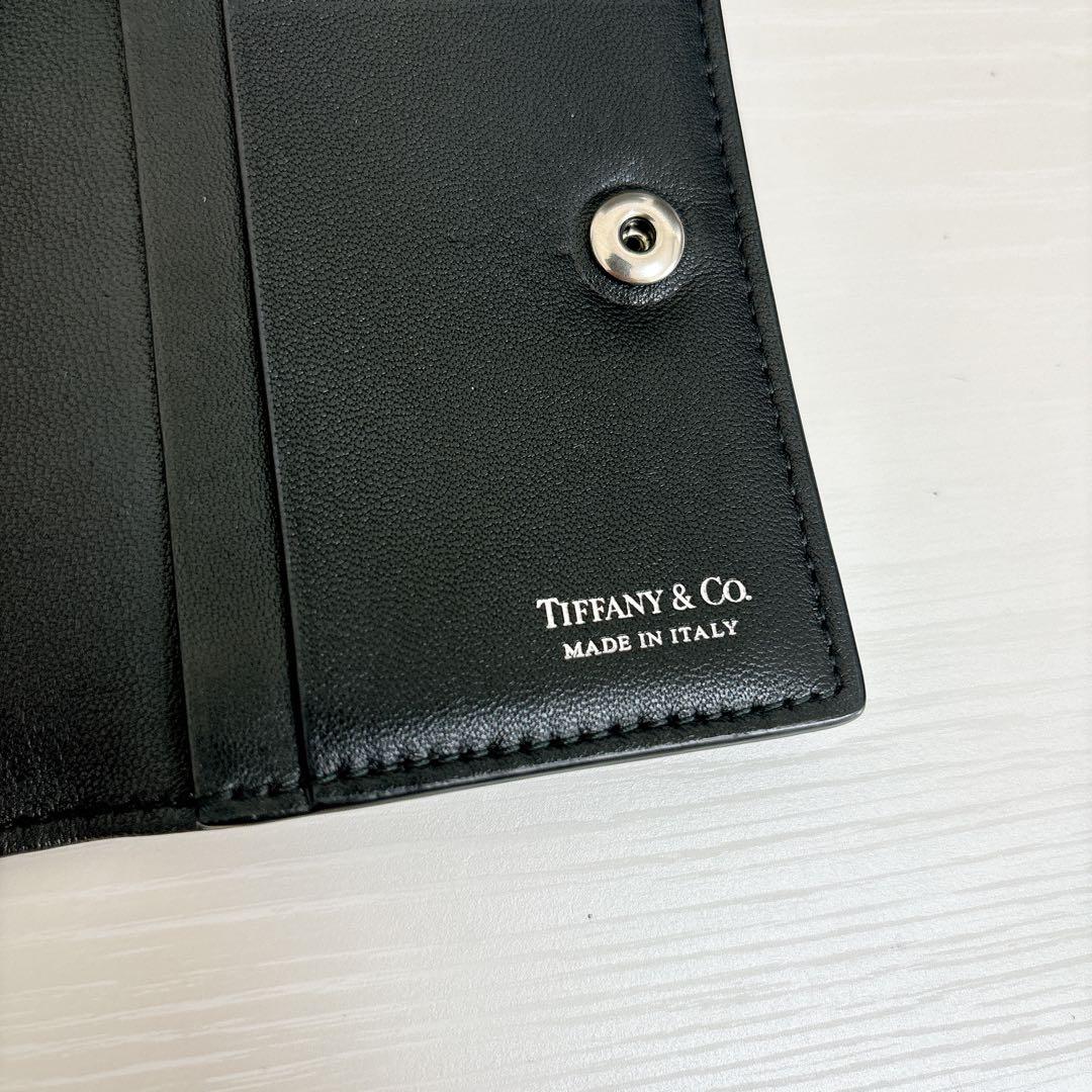Tiffany & Co. 名刺入れ カードケース ブラック 革 ブルーステッチ