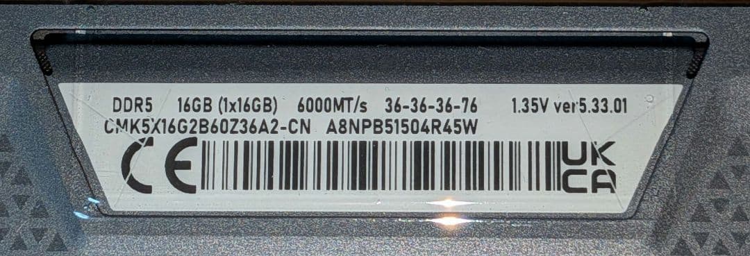 Corsair DDR5 16GBx2枚 6000MHz 動作保証無し