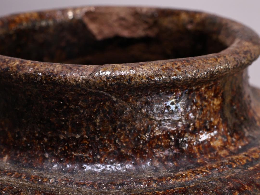 BK192　桃山ー室町期　古信楽　三耳壷　窯印　窯傷　壺　高さ38.5㎝ 花器