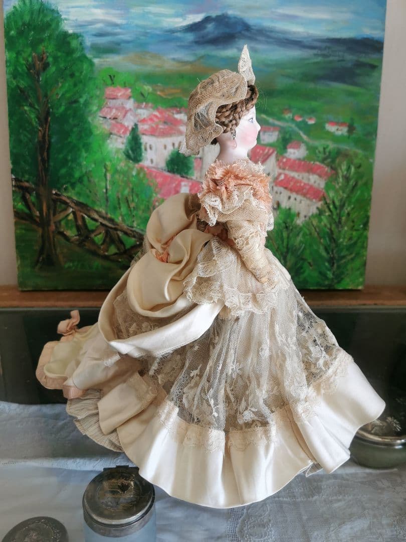 アンティークフランス ゴーチェビスクドール シルクタフタ＆レース４層ドレス19c