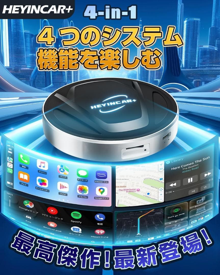 HEYINCAR+ CarPlay AI Box Android 13アタブター