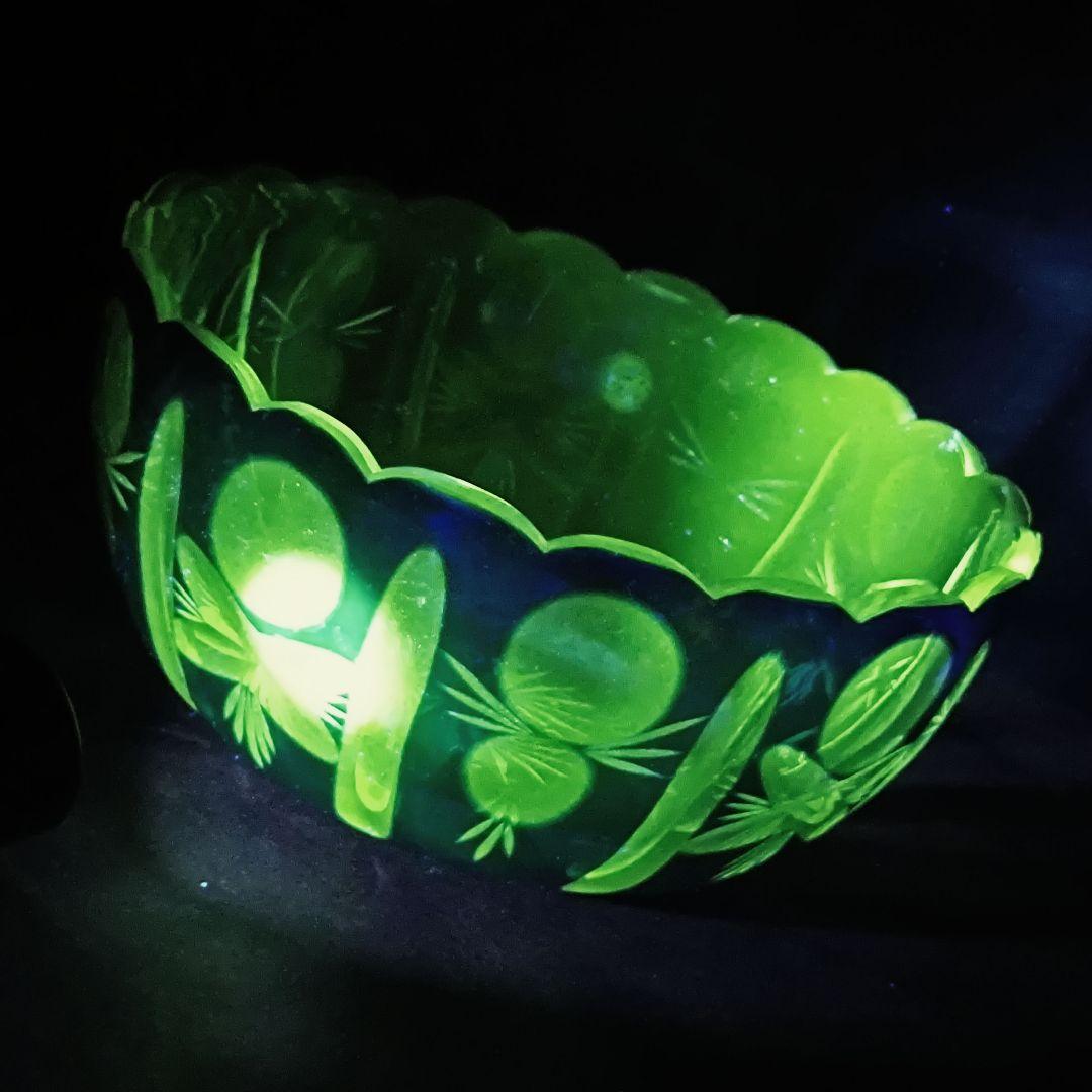 【希少】大正ロマン　切子　ウランガラス　大鉢