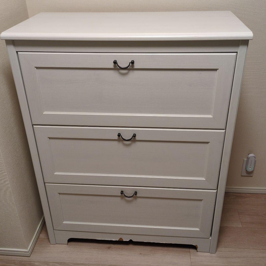 姫　　ホワイト 木製 3段チェスト