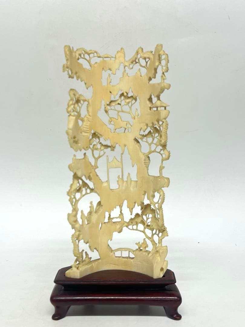 極上透彫山水人物　台付