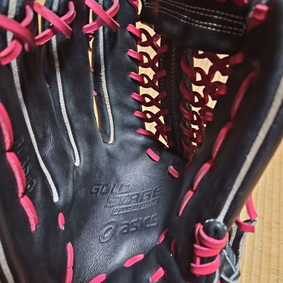 ASICS GOLD STAGE 軟式グローブ 黒/ピンク