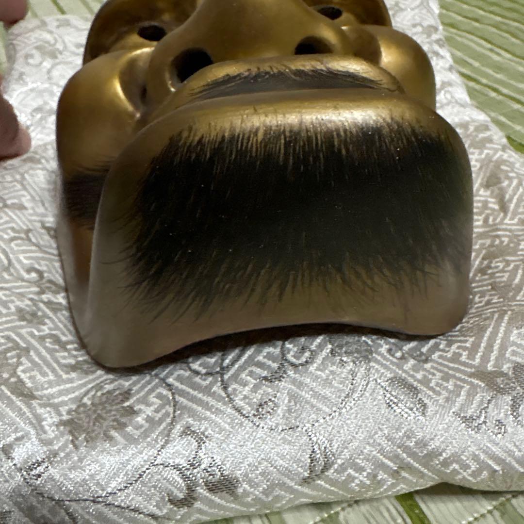 お面　能面　男　黒髭面　刻印作者不明　伝統工芸　神楽　壁掛け　置物　狂言面　金色