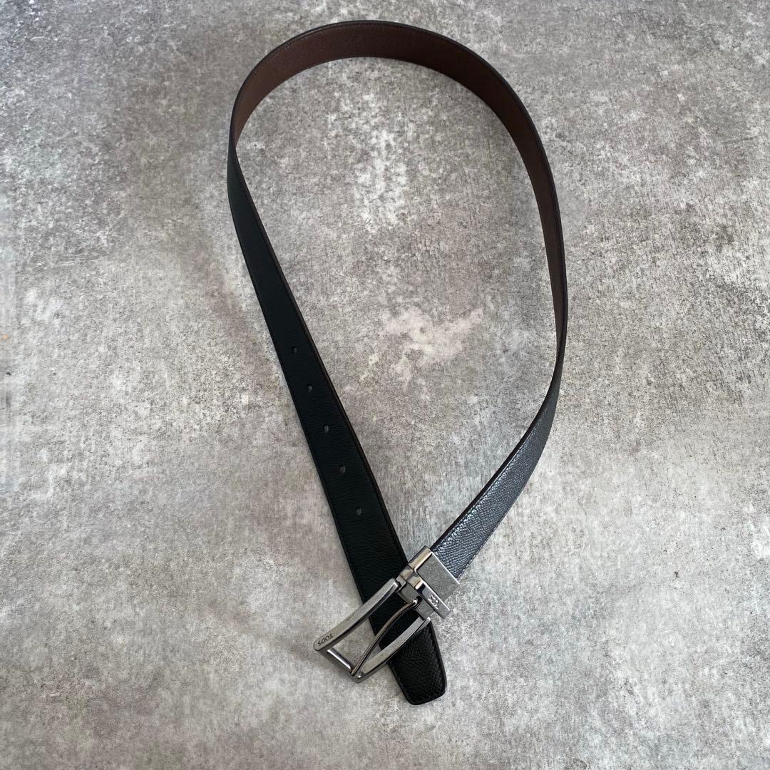 極美品　TOD‘S トッズ　ベルト　シボ革　レザー　リバーシブル　ブラック　黒