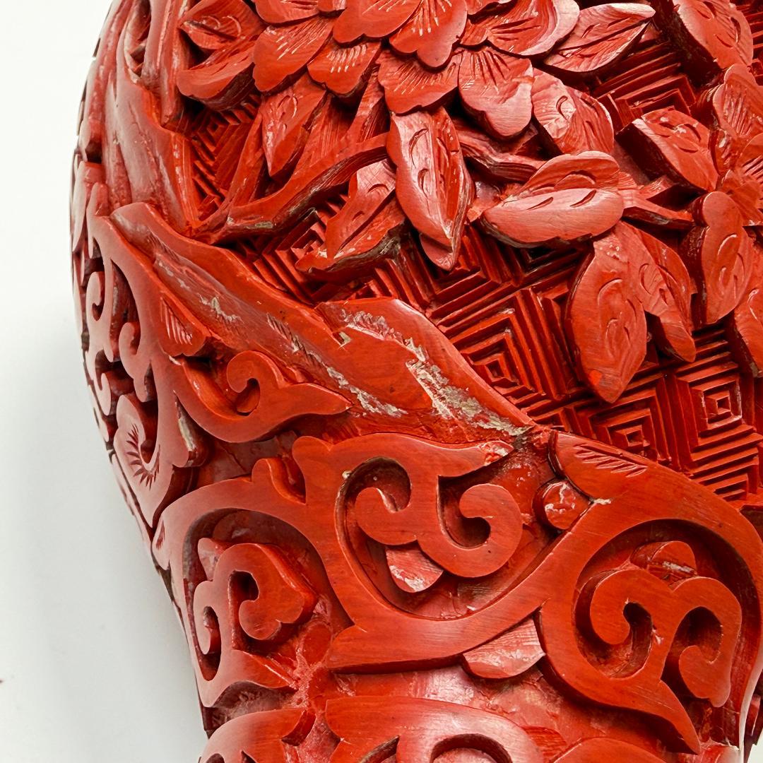 中国美術 堆朱 花瓶 紅雕漆花瓶花器 台座付 2個セット