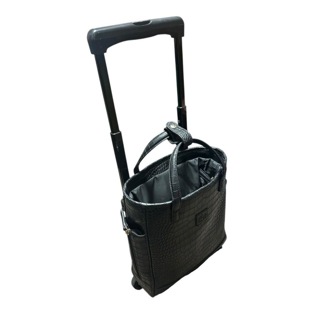 SWANY キャリー付きバッグ クロコ型押し 黒