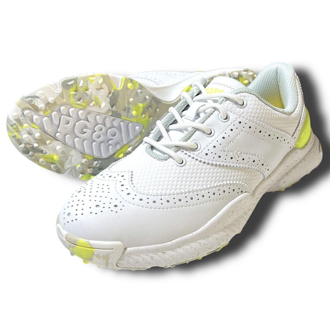 パーリーゲイツ ウィングチップTYPE スパイクレス ゴルフシューズ 白×黄色